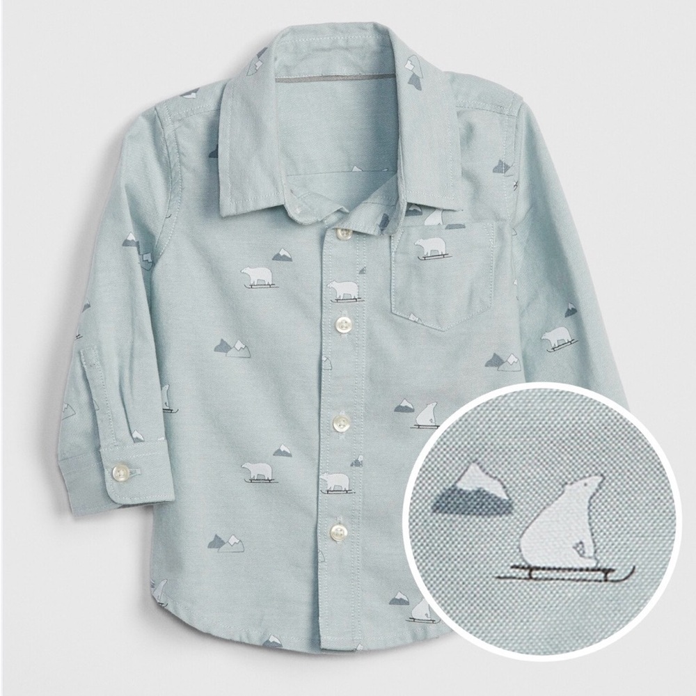 NWT BABY GAP 6-12 months button down shirt collar polar bears